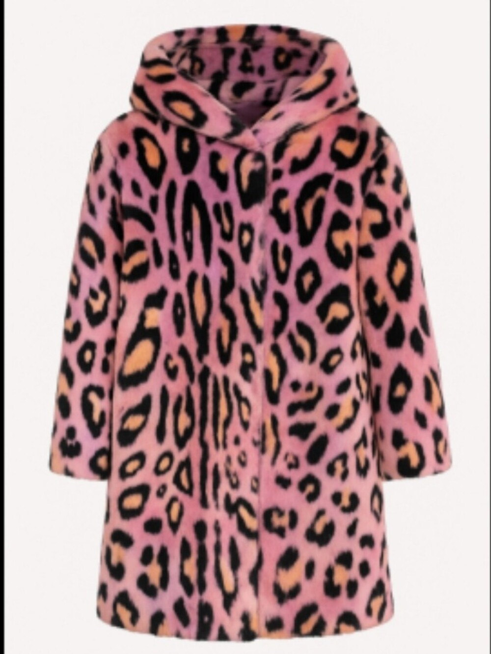 ASOS Pink Leopard Hooded Faux-Fur Pea Coat